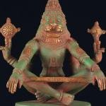 Brass Yog Narsimha Statue - 11" Antique Green Stone Finish | Handcrafted Yoga Narasimha Sculpture | Jaipurio